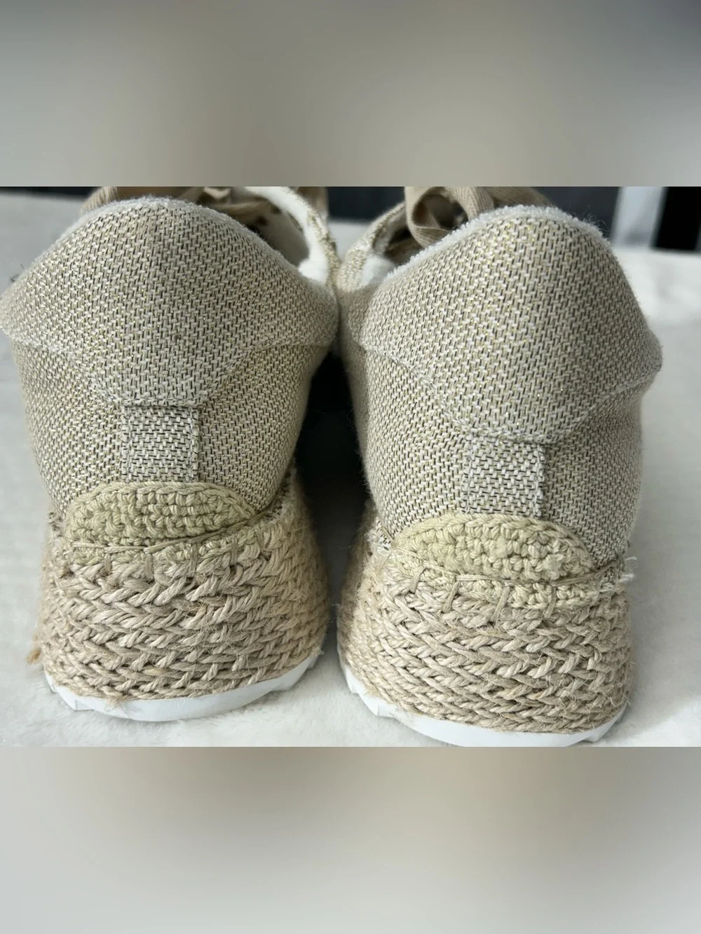 JLO Jennifer Lopez Lonlan Natural Beige Metallic Canvas LaceUp Sneakers Size 8.5 - Picture 8 of 14